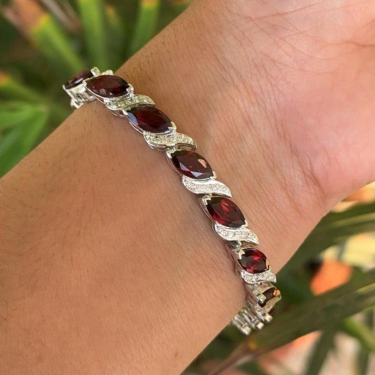 Marquise Cut Deep Red Garnet Tennis Bracelet 925 Sterling Silver Jewelry for Mom For Sale 2