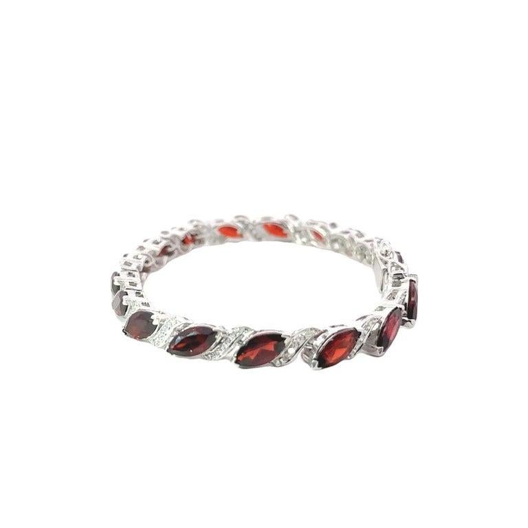 Marquise Cut Deep Red Garnet Tennis Bracelet 925 Sterling Silver Jewelry for Mom For Sale 3