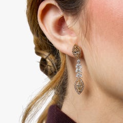 Marquise cut diamond 18k two tone gold drop earrings