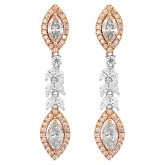 Marquise cut diamond 18k two tone gold drop earrings