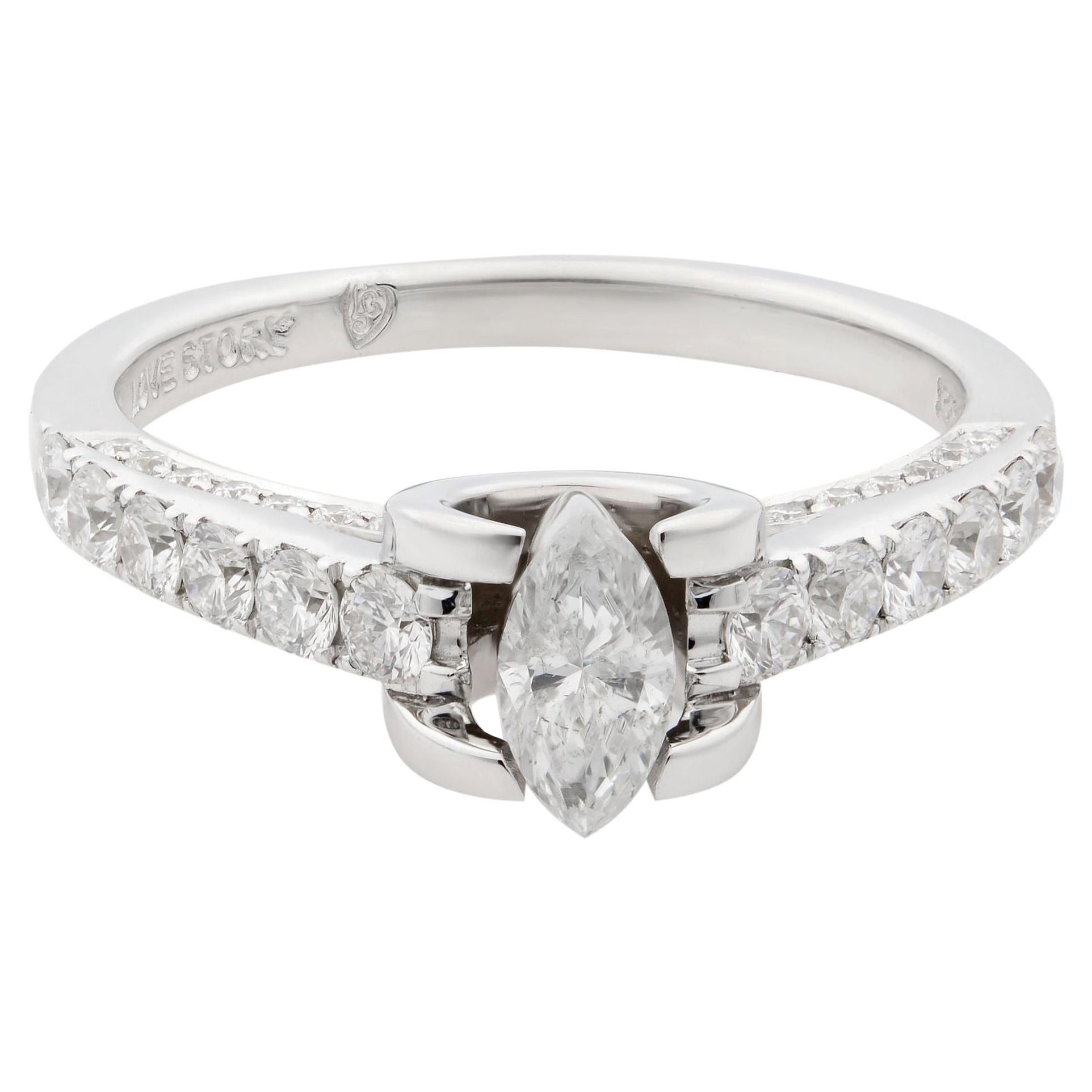 Bague de fianailles pour femme en or blanc 14 carats avec diamants taille marquise (1,05 ct. pt.)