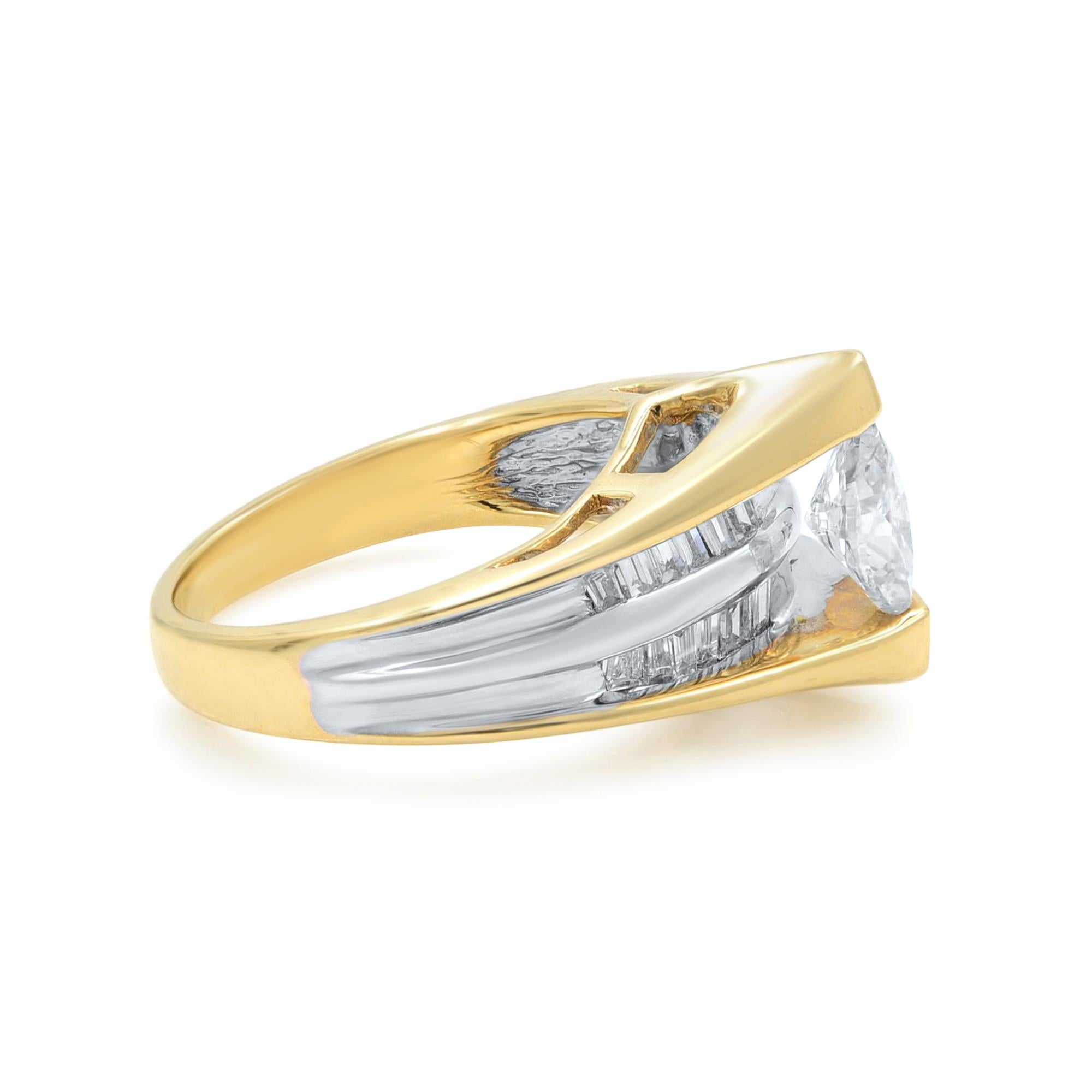 Marquise Cut Diamant akzentuiert Damen Verlobungsring 14K Gelbgold 0.82cttw (Moderne) im Angebot