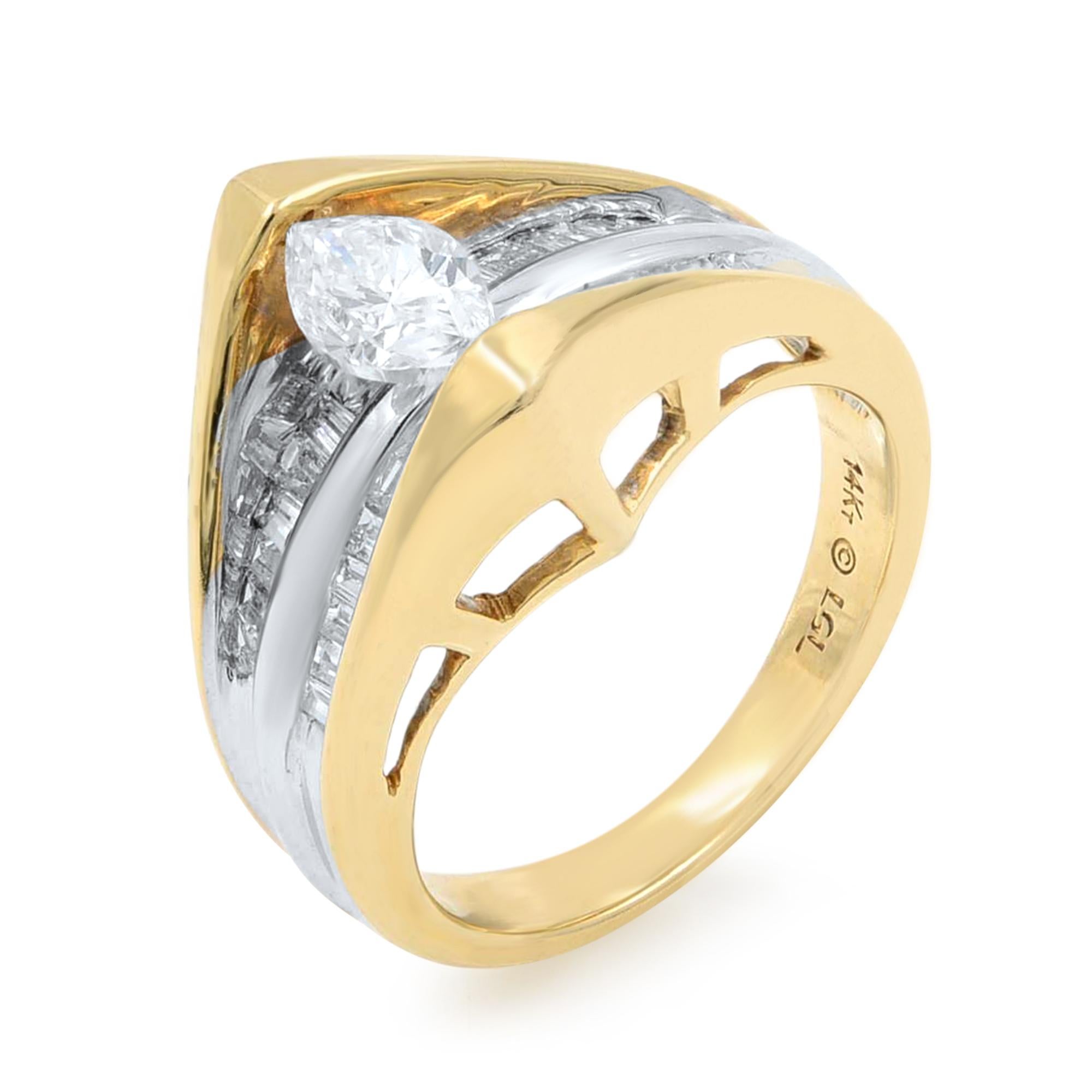 Marquise Cut Diamant akzentuiert Damen Verlobungsring 14K Gelbgold 0.82cttw (Marquiseschliff) im Angebot