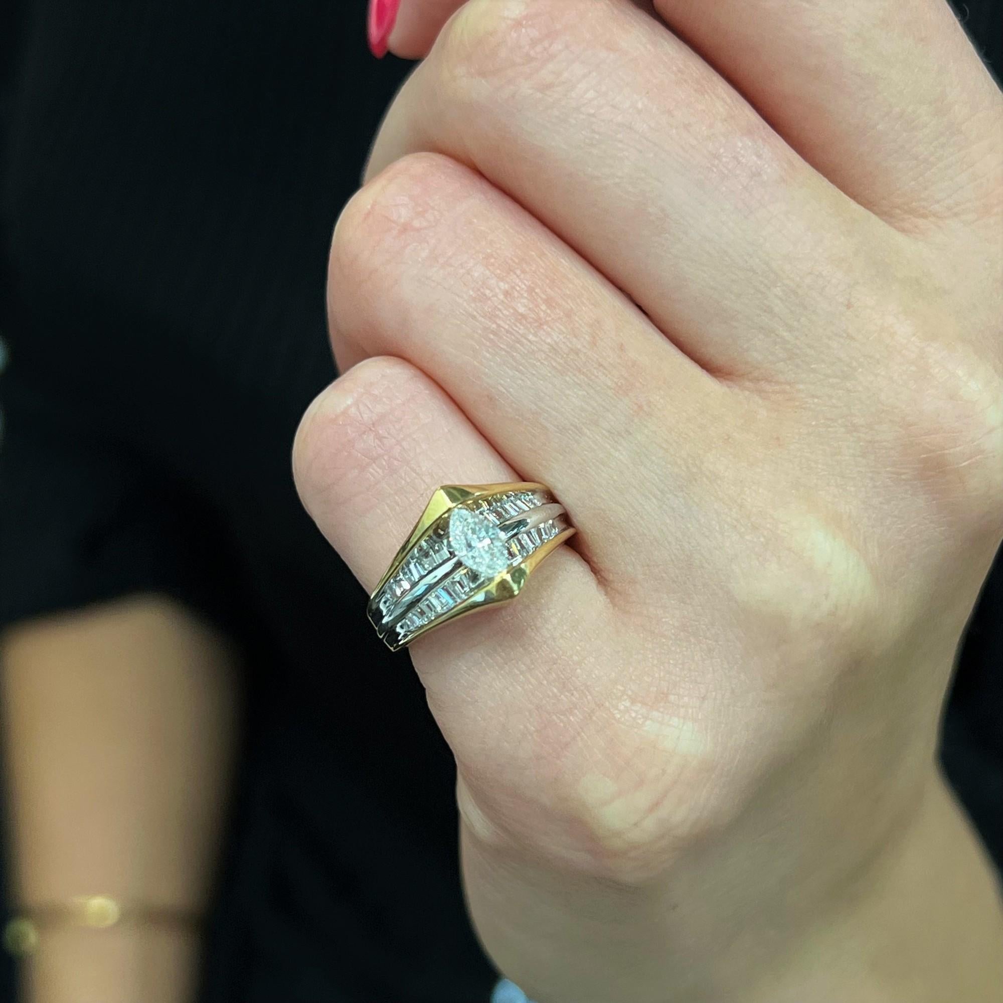 Marquise Cut Diamant akzentuiert Damen Verlobungsring 14K Gelbgold 0.82cttw im Angebot 3