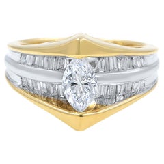 Marquise Cut Diamond Accented Ladies Engagement Ring 14K Yellow Gold 0.82cttw