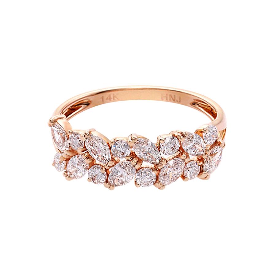 For Sale:  Marquise Cut Diamond and Round Diamond Unique Wedding Ring in 18k Rose Gold