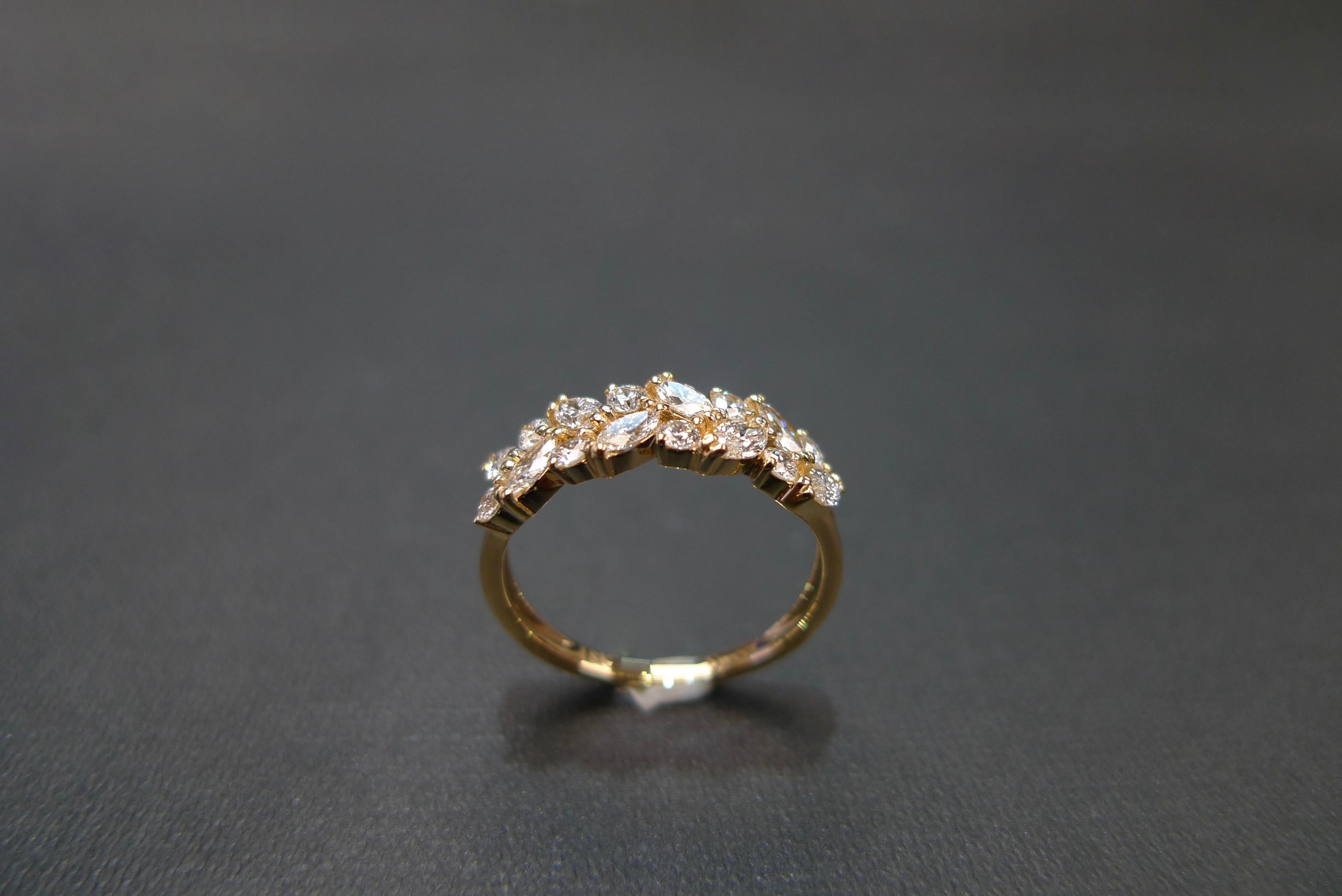 For Sale:  Marquise Cut Diamond and Round Diamond Unique Wedding Ring in 18k Yellow Gold 7