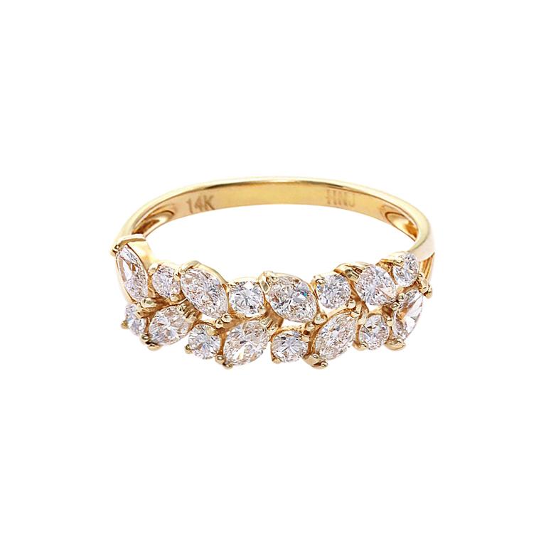 For Sale:  Marquise Cut Diamond and Round Diamond Unique Wedding Ring in 18k Yellow Gold