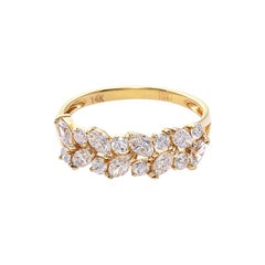 Marquise Cut Diamond and Round Diamond Unique Wedding Ring in 18k Yellow Gold