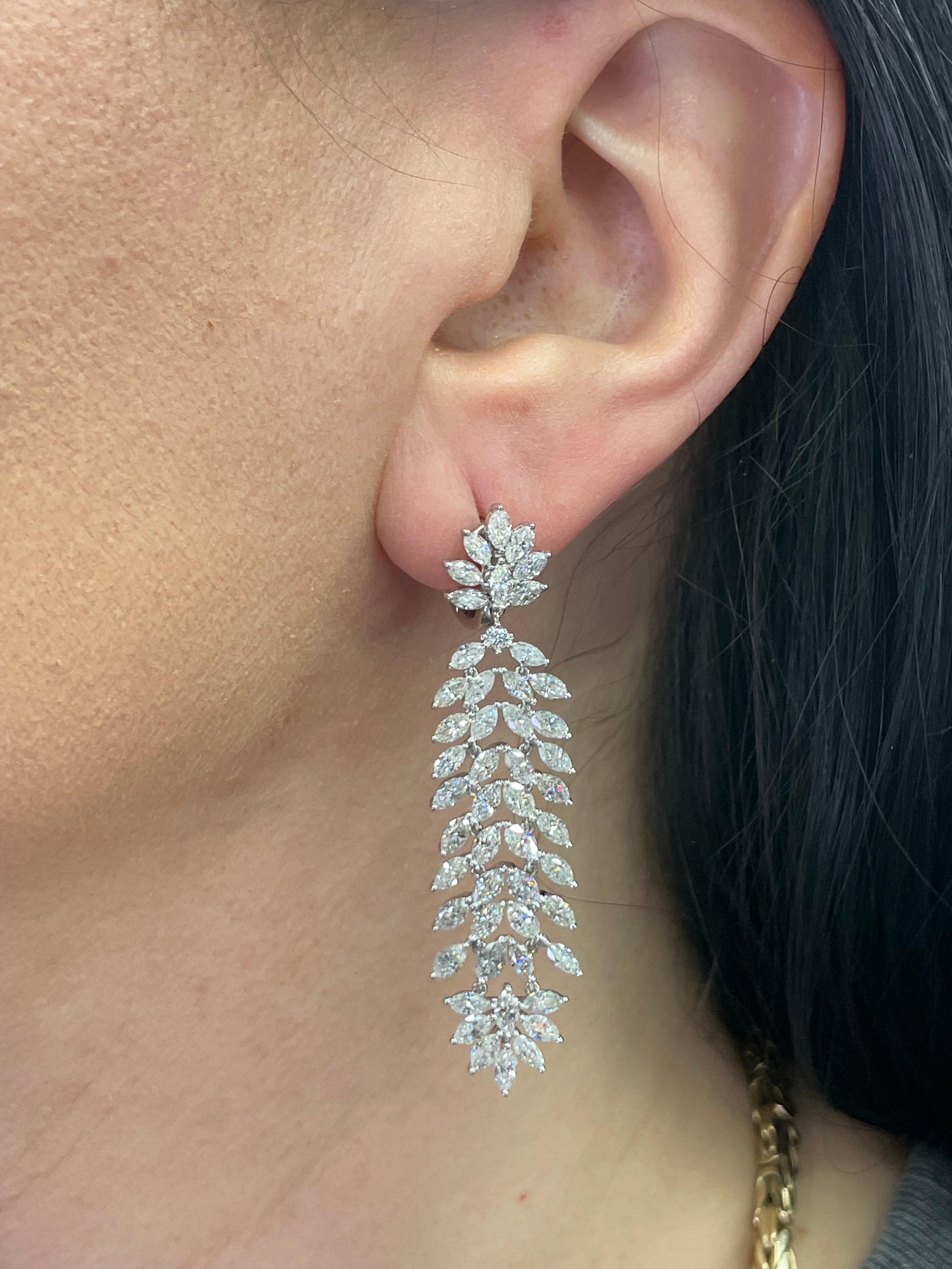 Marquise Cut Diamond Cluster Drop Earrings 7.81 Carats 18 Karat White Gold In New Condition In New York, NY