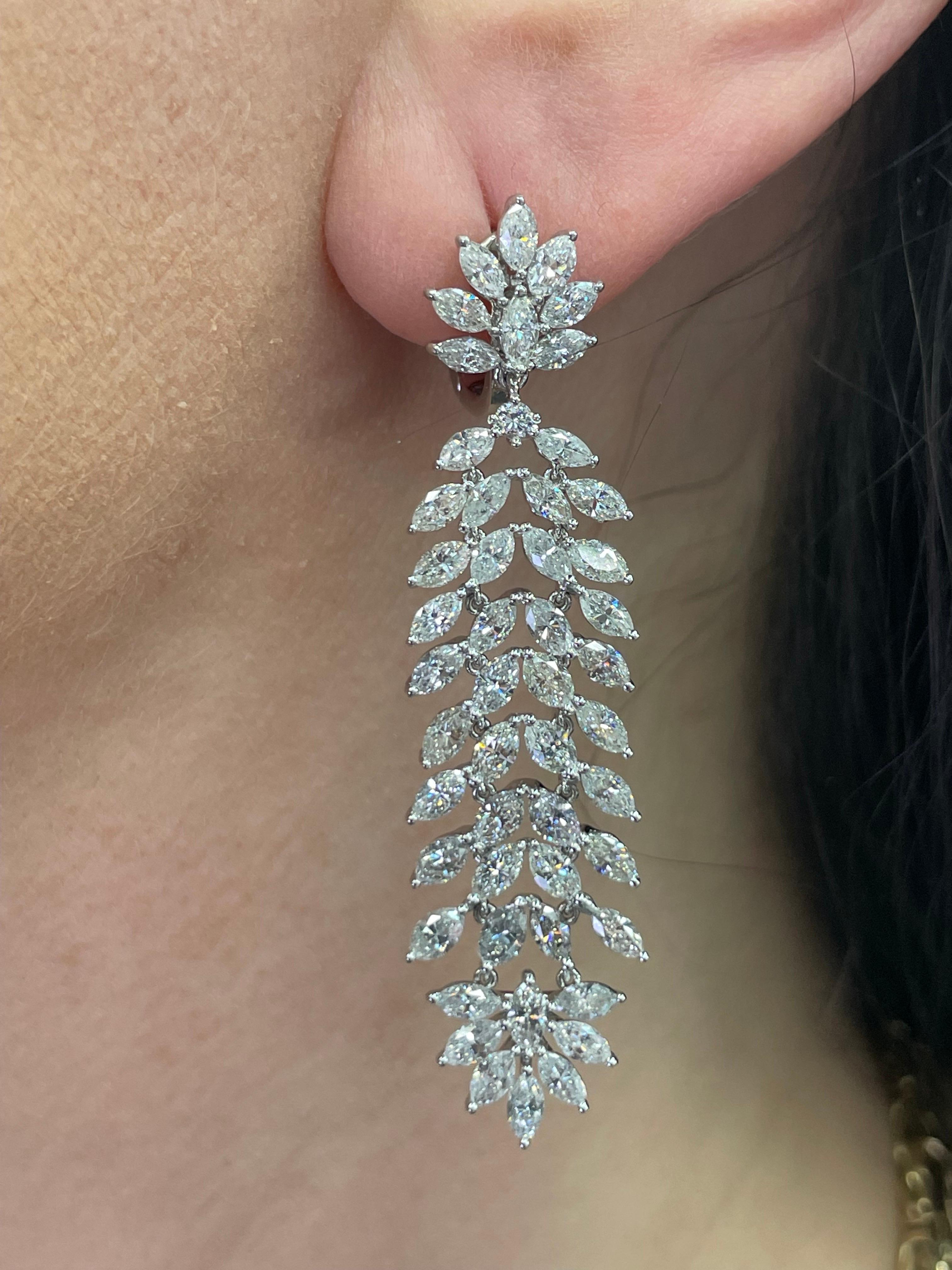 Women's Marquise Cut Diamond Cluster Drop Earrings 7.81 Carats 18 Karat White Gold