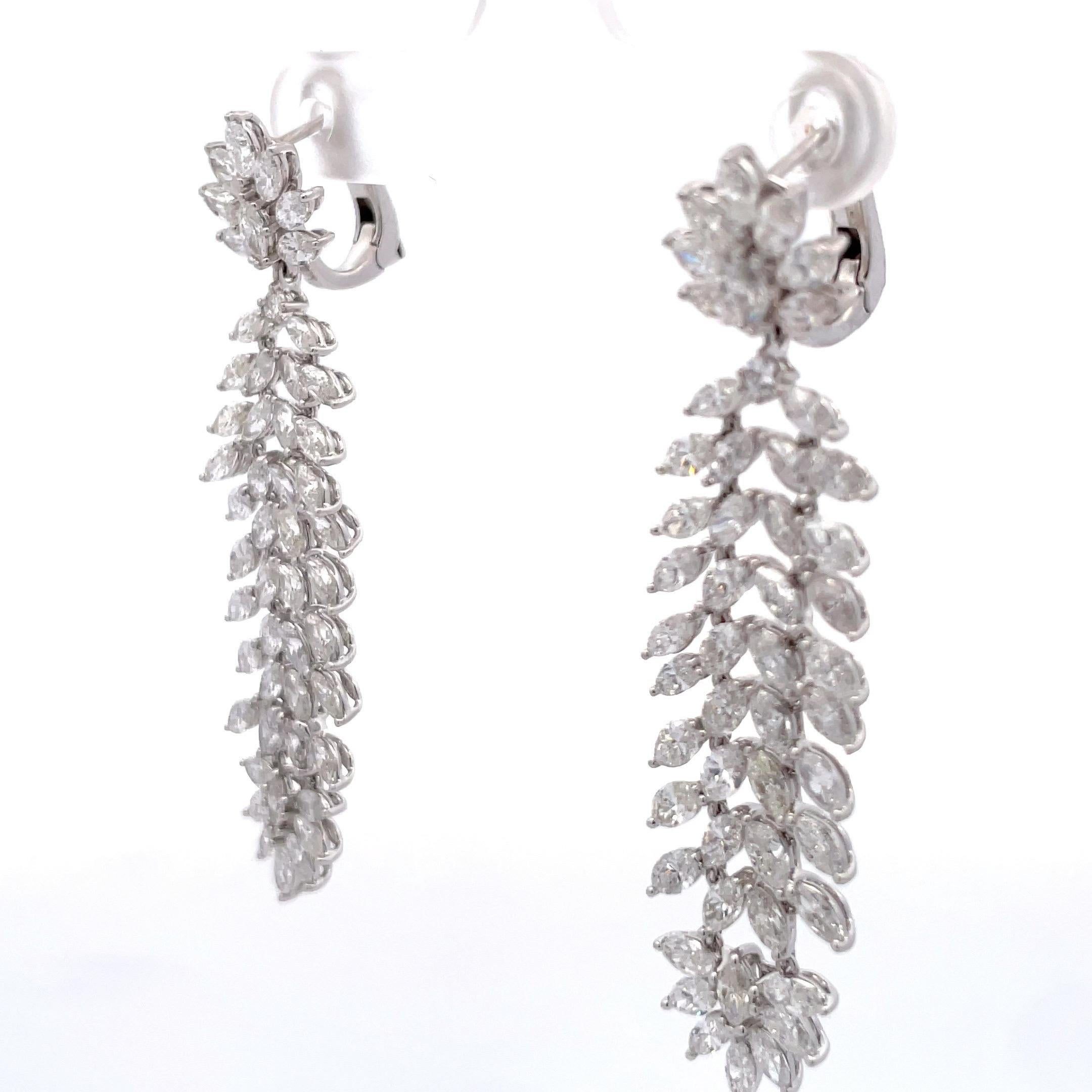 Marquise Cut Diamond Cluster Drop Earrings 7.81 Carats 18 Karat White Gold 4