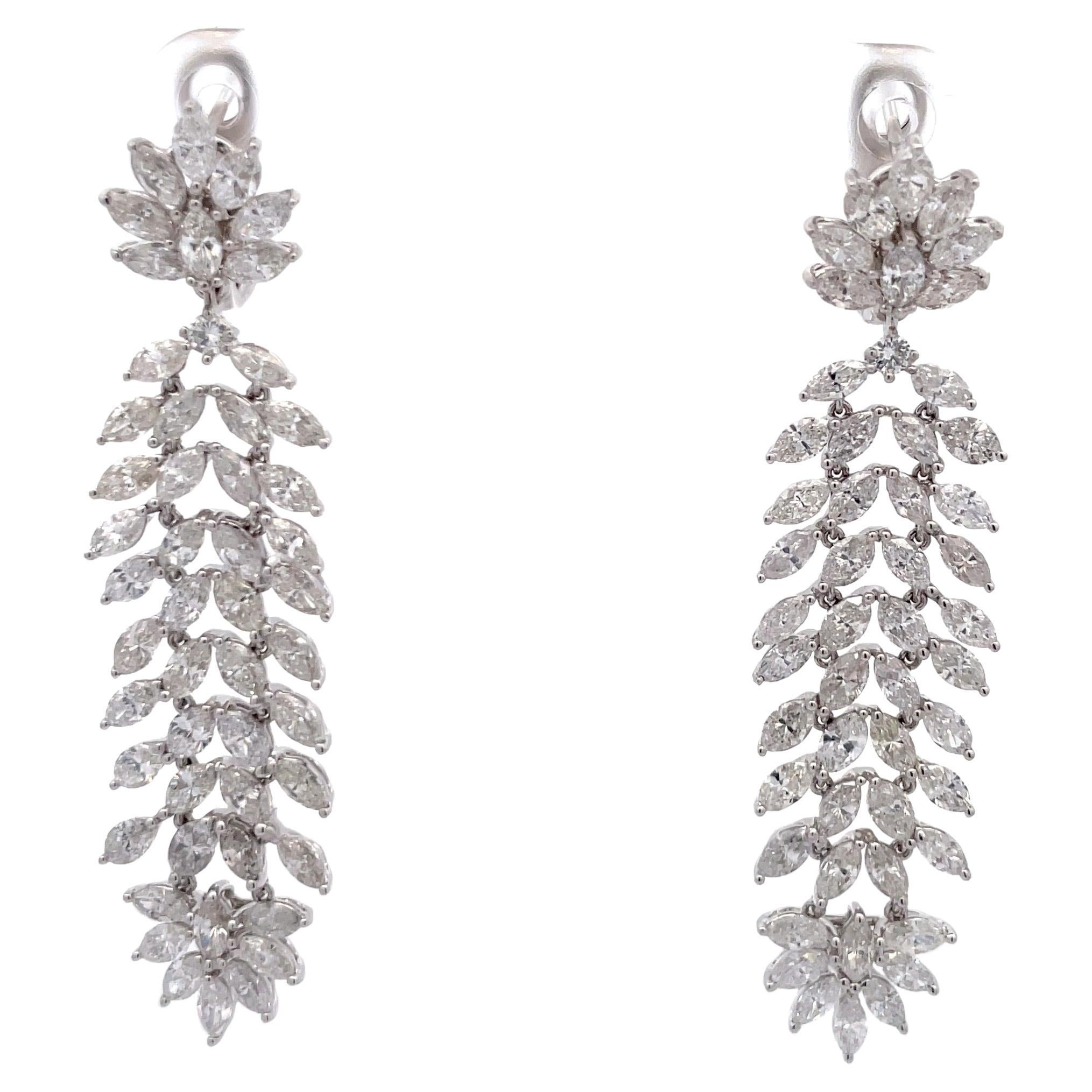 Marquise Cut Diamond Cluster Drop Earrings 7.81 Carats 18 Karat White Gold