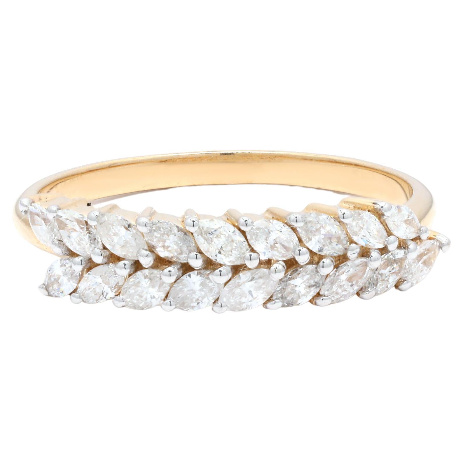 Marquise Cut Diamond Cluster Ring in 14K Yellow Gold, Diamond Engagement Ring