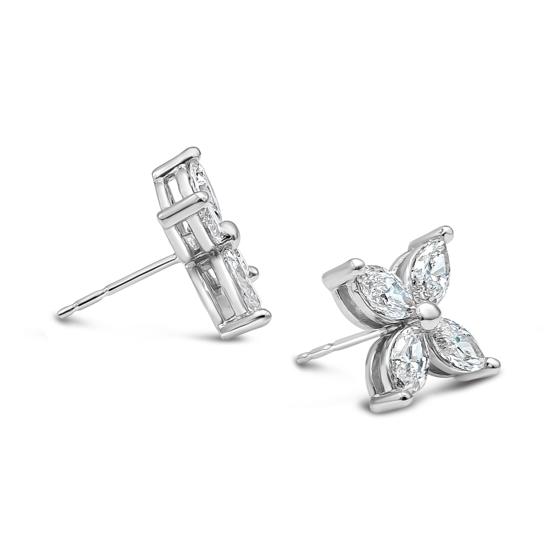 Contemporain Clous d'oreilles en grappe de diamants taille marquise, 1,98 carat au total en vente