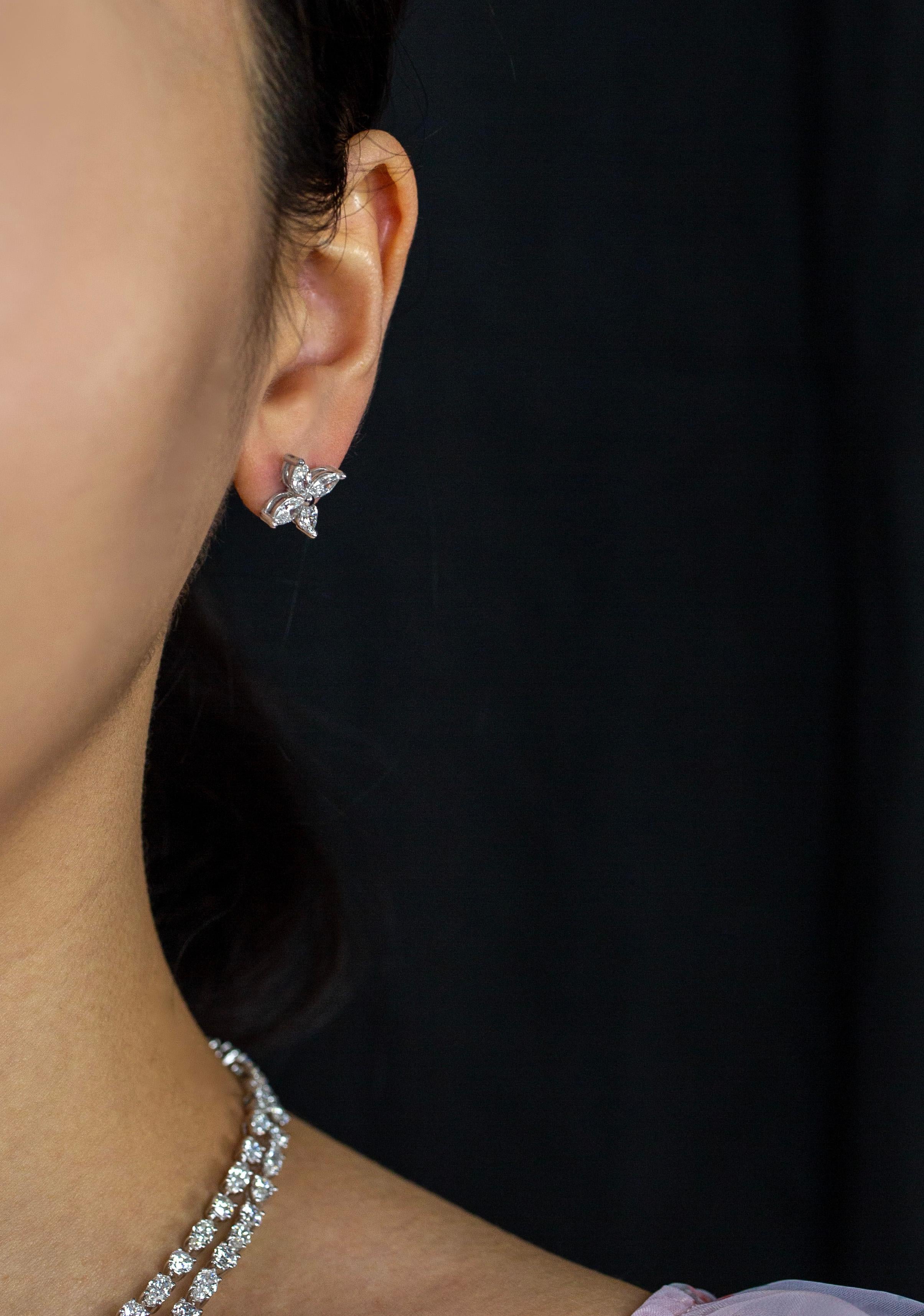 Women's Marquise Cut Diamond Cluster Stud Earrings, 1.98 Carat Total For Sale
