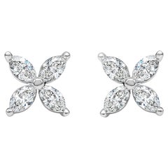 Marquise Cut Diamond Cluster Stud Earrings, 1.98 Carat Total