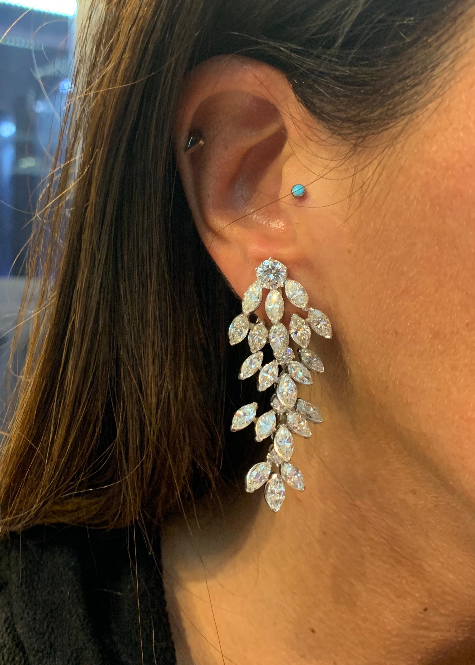 Marquise Cut Diamond Dangle Earrings In Excellent Condition In New York, NY