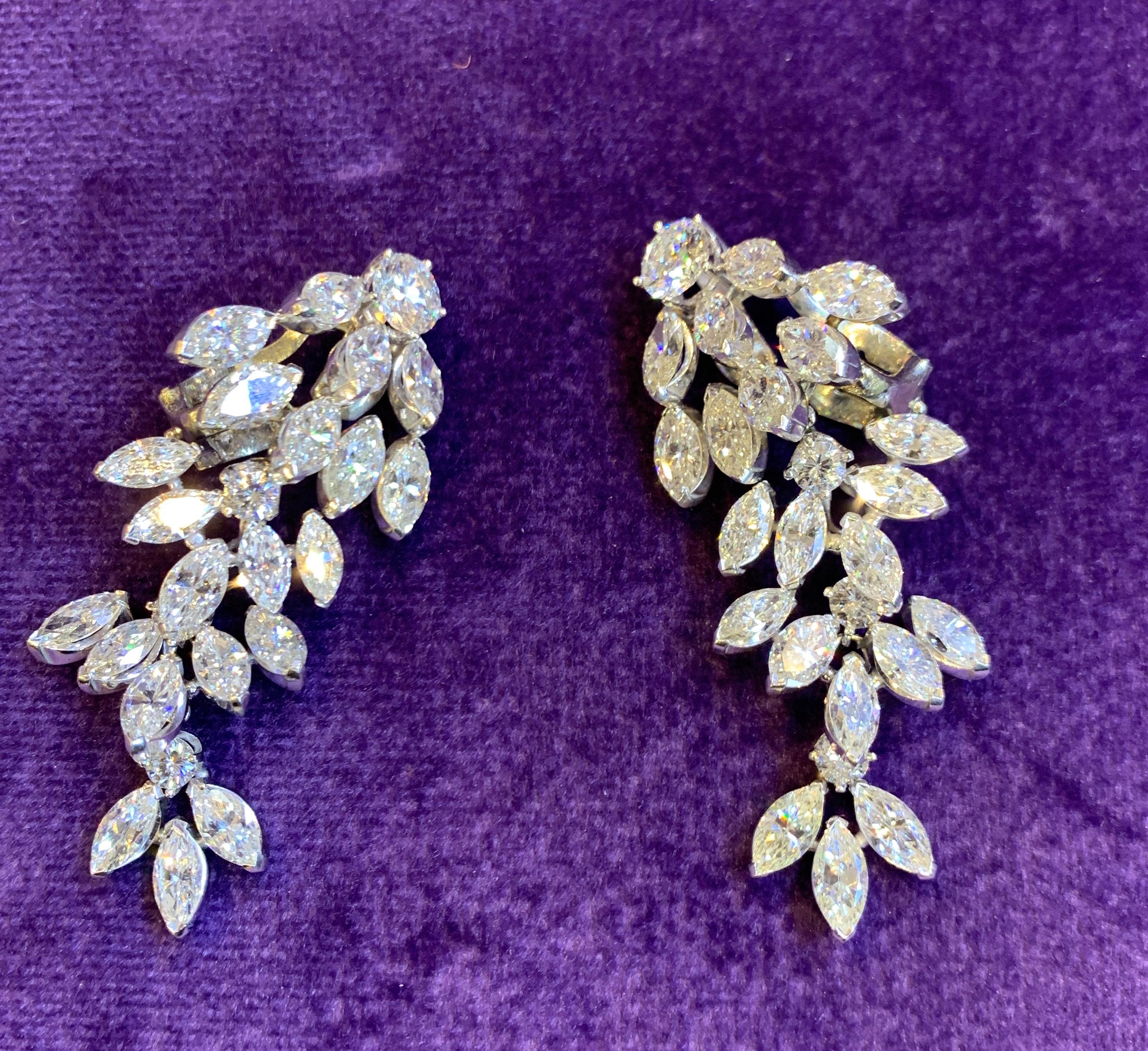 Marquise Cut Diamond Dangle Earrings For Sale 1