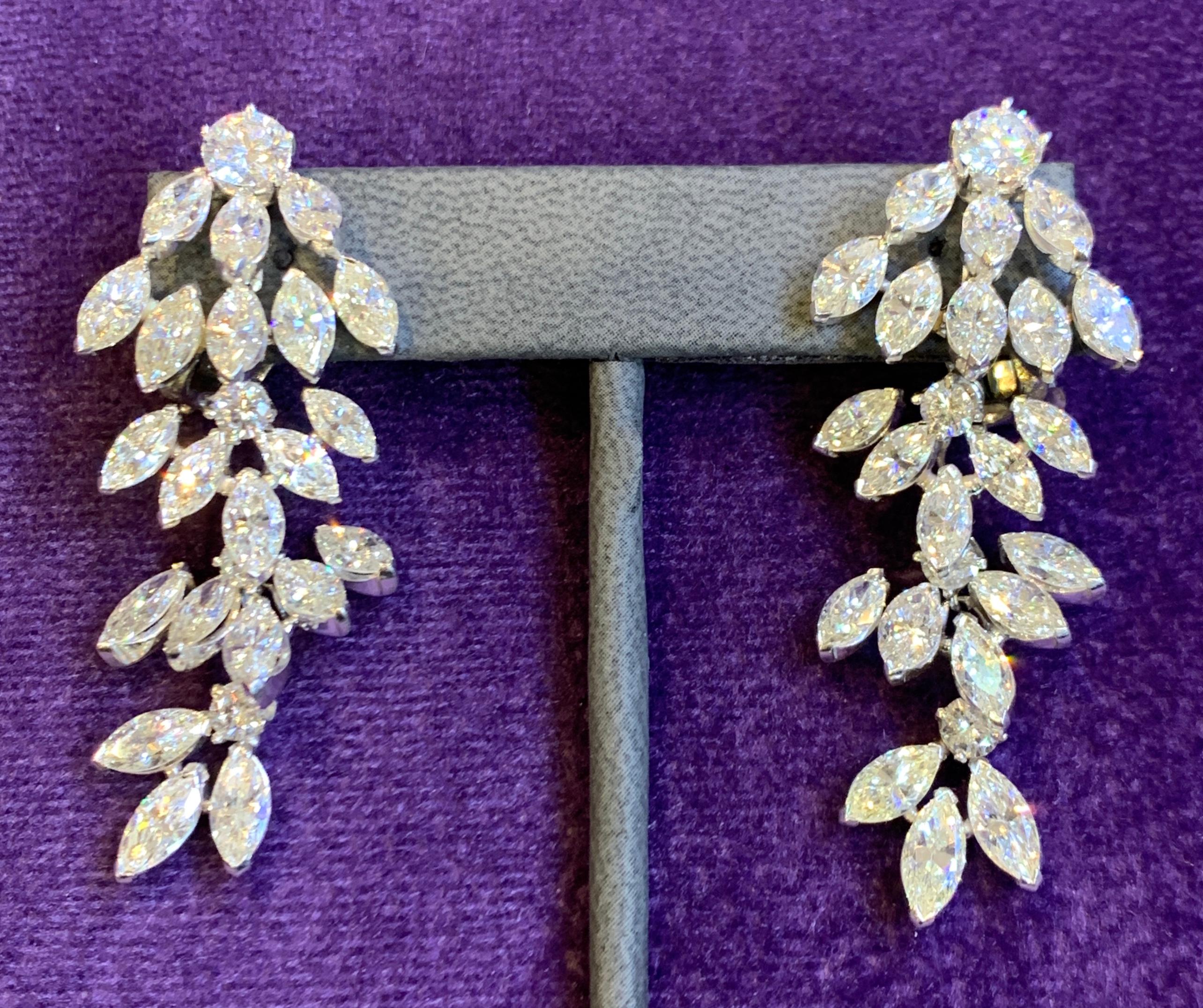 Marquise Cut Diamond Dangle Earrings For Sale 2