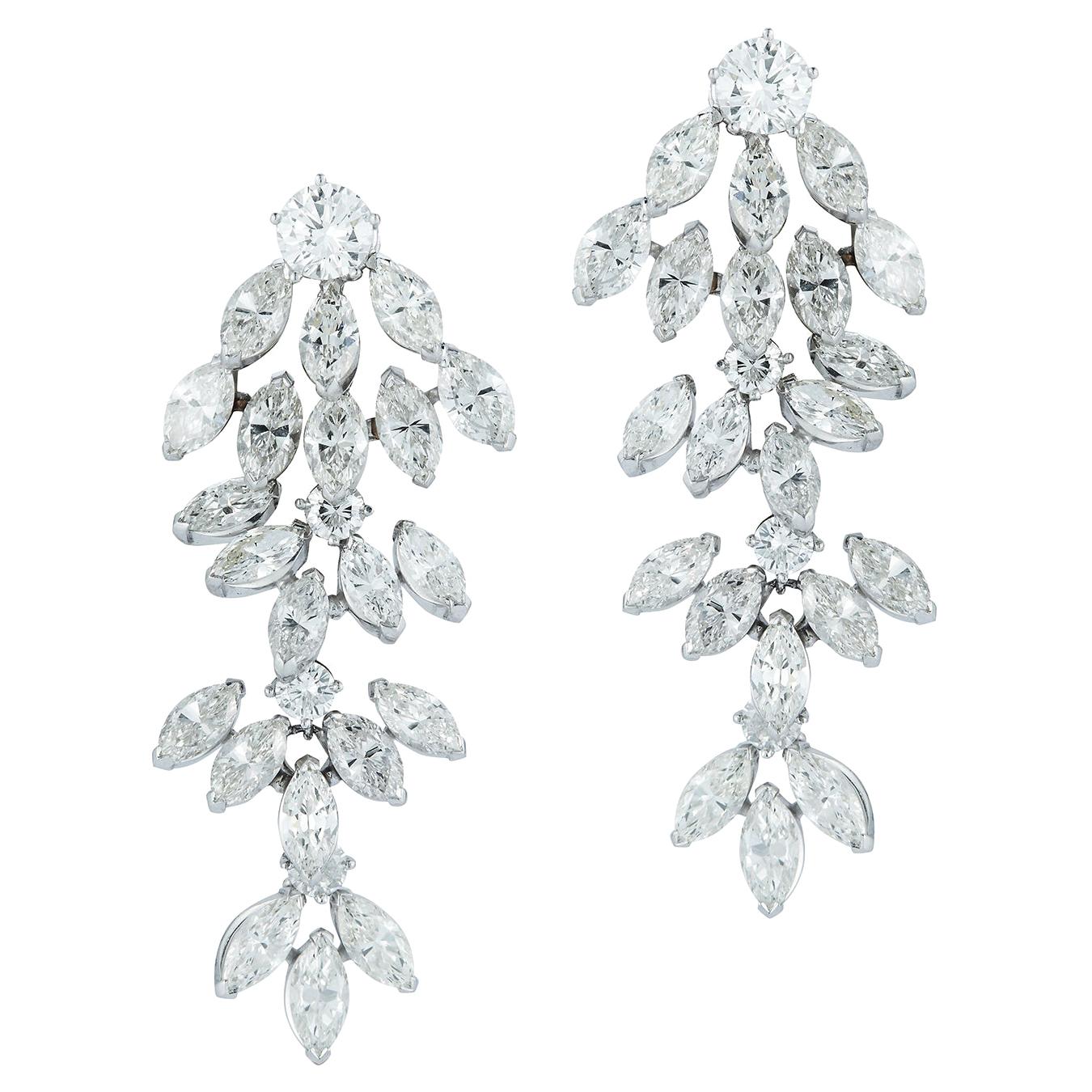 Marquise Cut Diamond Dangle Earrings For Sale