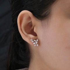 Marquise Cut Diamond Ear Climber Earrings in 18K White Gold 1.22 Carats