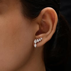 Marquise-Cut Diamond Ear Climber Earrings with Diamond Drops in 18K White Gold