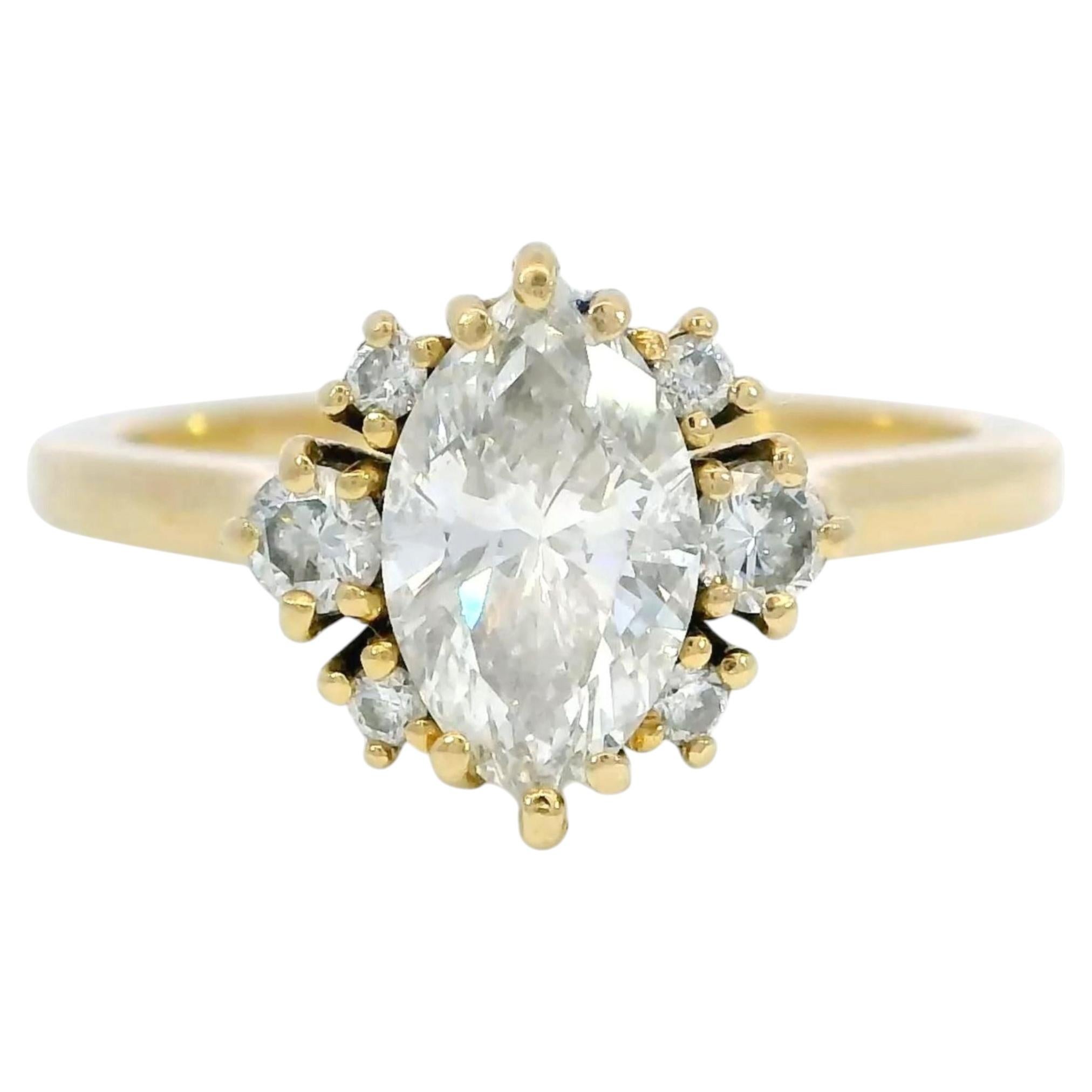 Diamant-Verlobungsring mit Marquise-Schliff aus 18 Karat Gelbgold - Größe 7.5