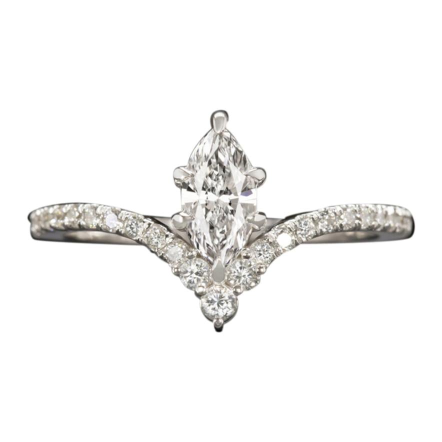 Marquise Cut Diamond F - SI2 Clarity V Ring Engagement Cocktail Ring White Gold