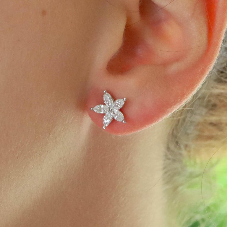 1.00 Carat Marquise Diamond Floral Stud Earrings 18K White Gold 1.00 Carat Marquise Diamond Floral Stud Earrings 18K White Gold