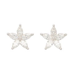Marquise Cut Diamond Floral Stud Earrings Set in 18k White Gold 