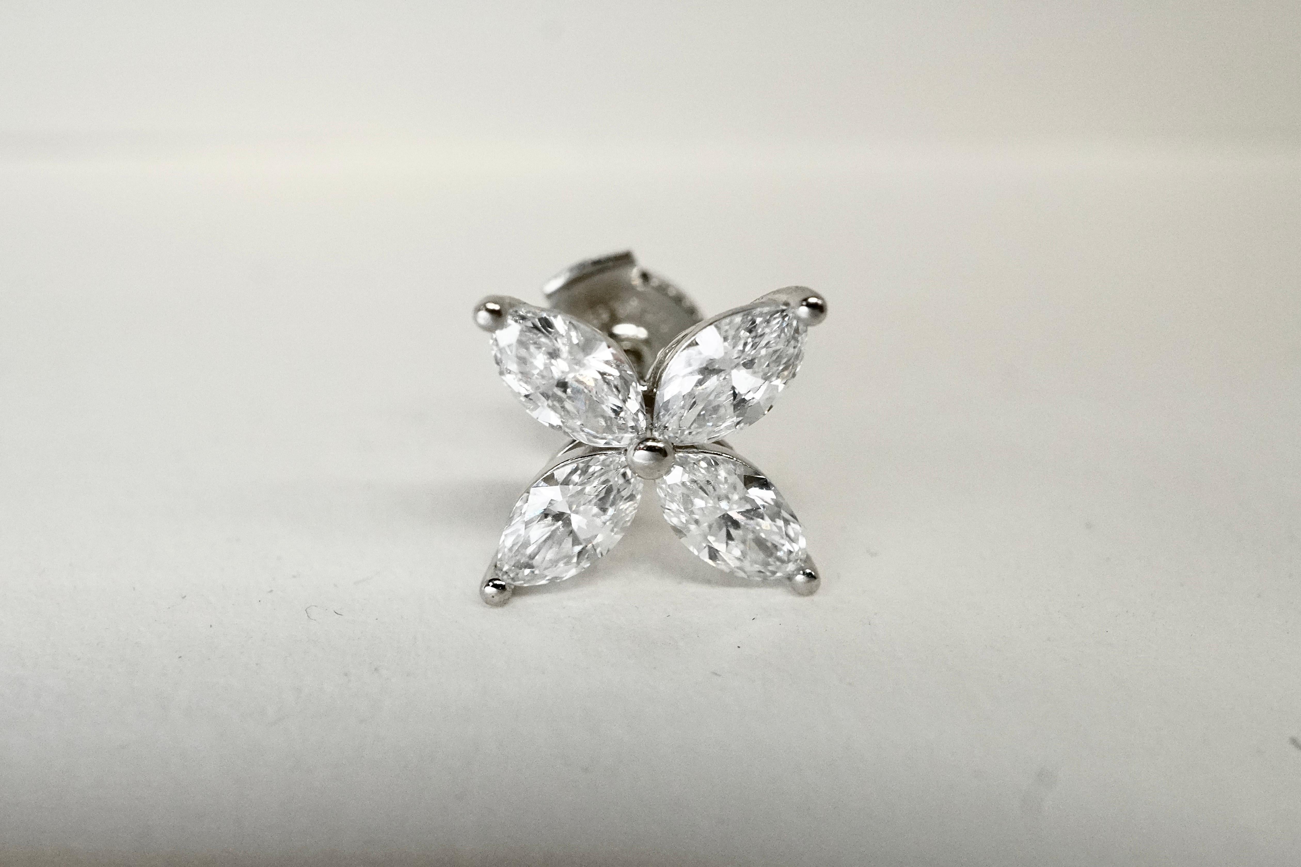 Women's or Men's Marquise Cut Diamond Flower Earrings 1.62 Carat For Sale