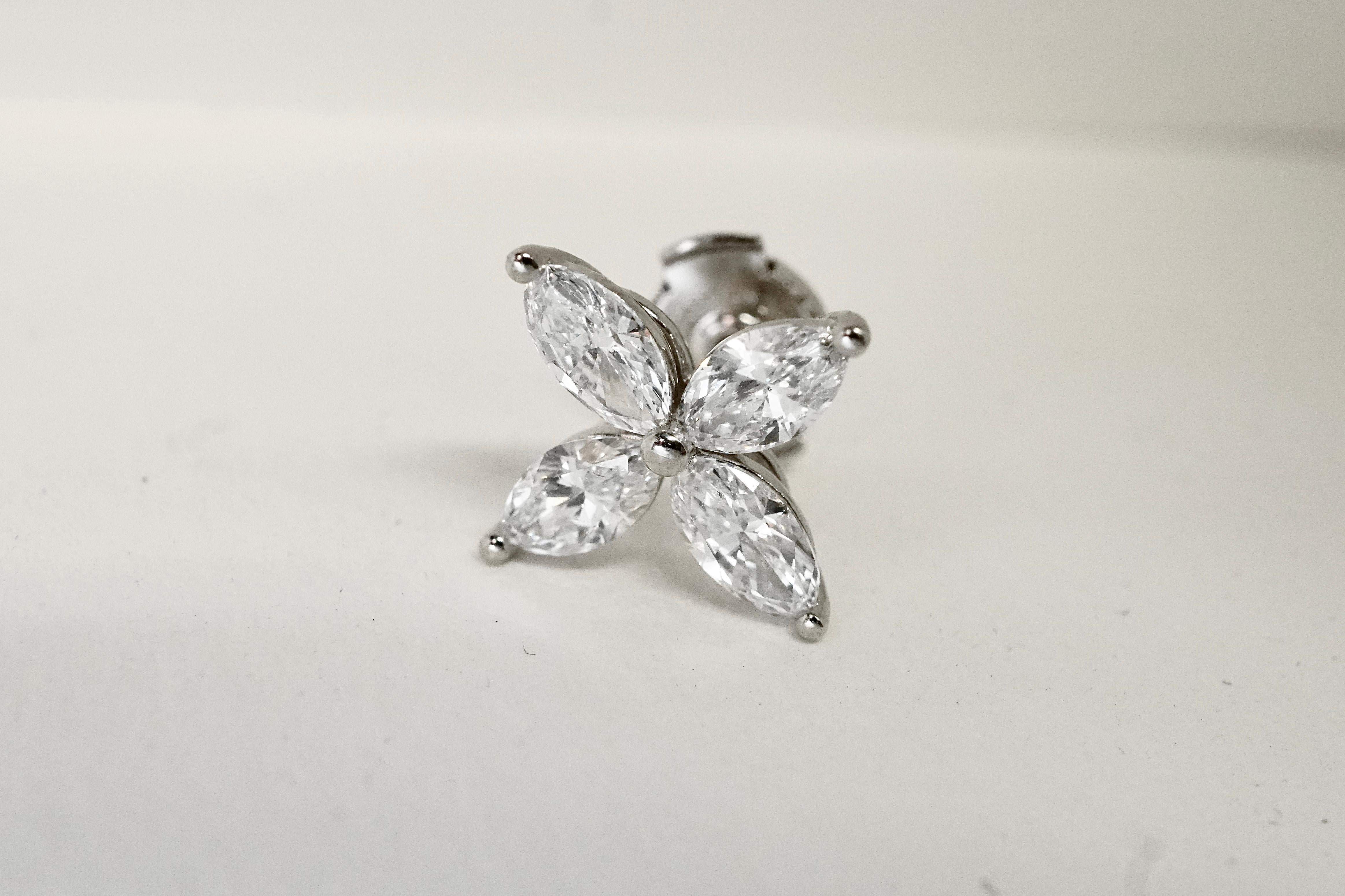 Marquise Cut Diamond Flower Earrings 1.62 Carat For Sale 2