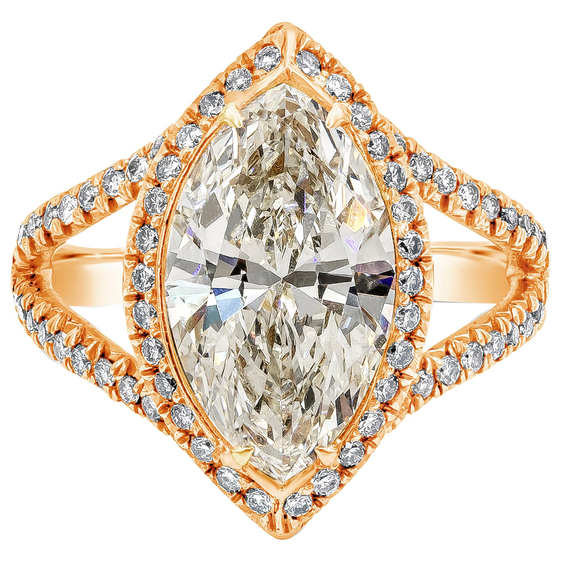 Roman Malakov Verlobungsring aus Roségold mit 3,17 Karat Diamant-Halo im Marquise-Schliff im Angebot