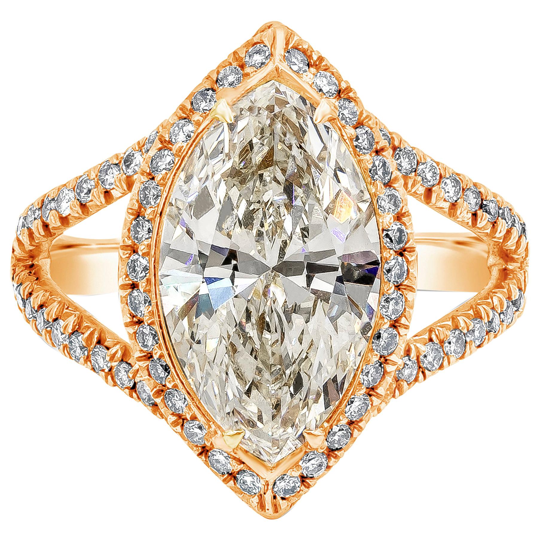 Roman Malakov 3.17 Carats Marquise Cut Diamond Halo Engagement Ring For Sale