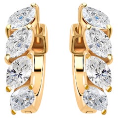 Marquise Cut Diamond Huggie Hoop Earrings 14k Yellow Gold
