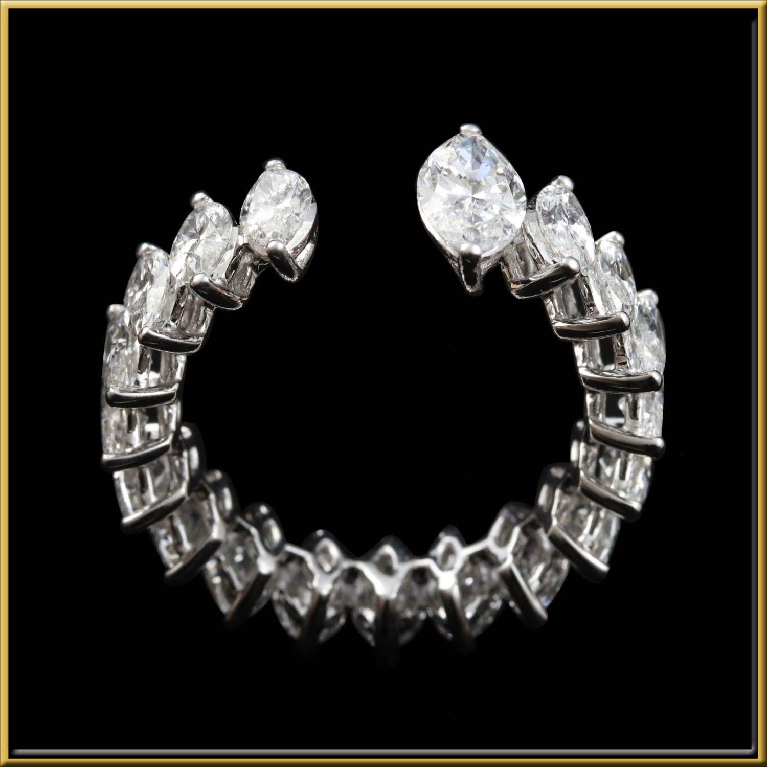 For Sale:  Marquise Cut Diamond Modern Eternity Ring in 18 Karat Gold 2