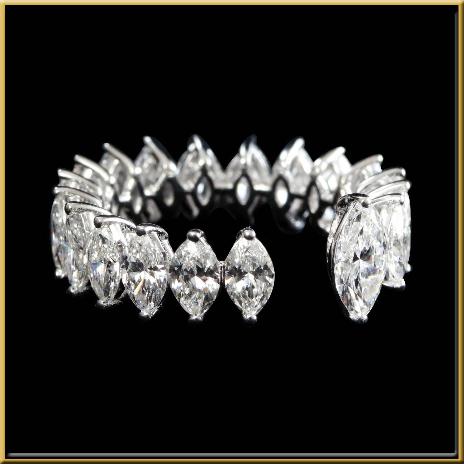 For Sale:  Marquise Cut Diamond Modern Eternity Ring in 18 Karat Gold 3