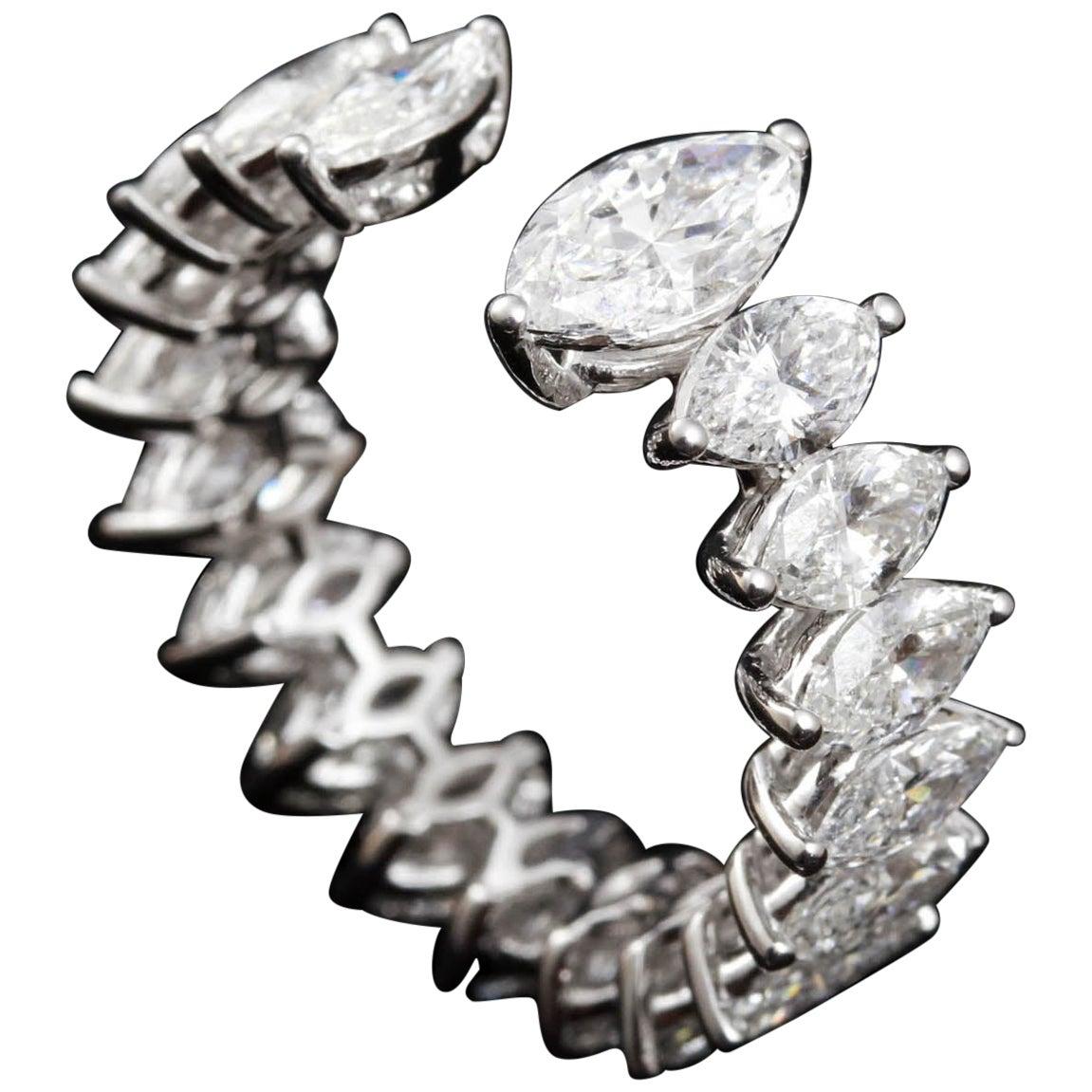 For Sale:  Marquise Cut Diamond Modern Eternity Ring in 18 Karat Gold