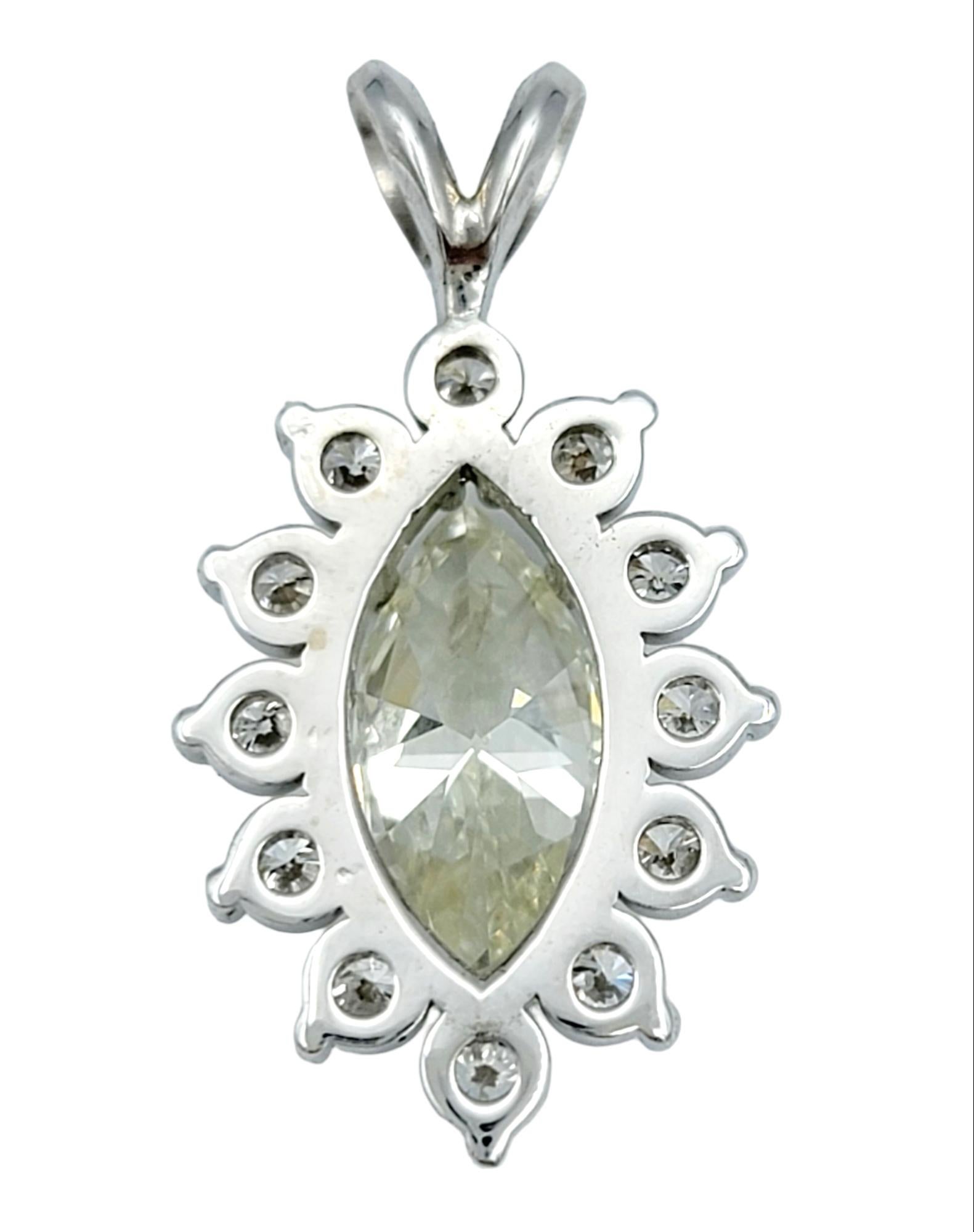 Marquise Cut Diamond Pendant with Halo Set in Polished 14 Karat White Gold In Excellent Condition For Sale In Scottsdale, AZ