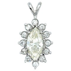 Marquise Cut Diamond Pendant with Halo Set in Polished 14 Karat White Gold