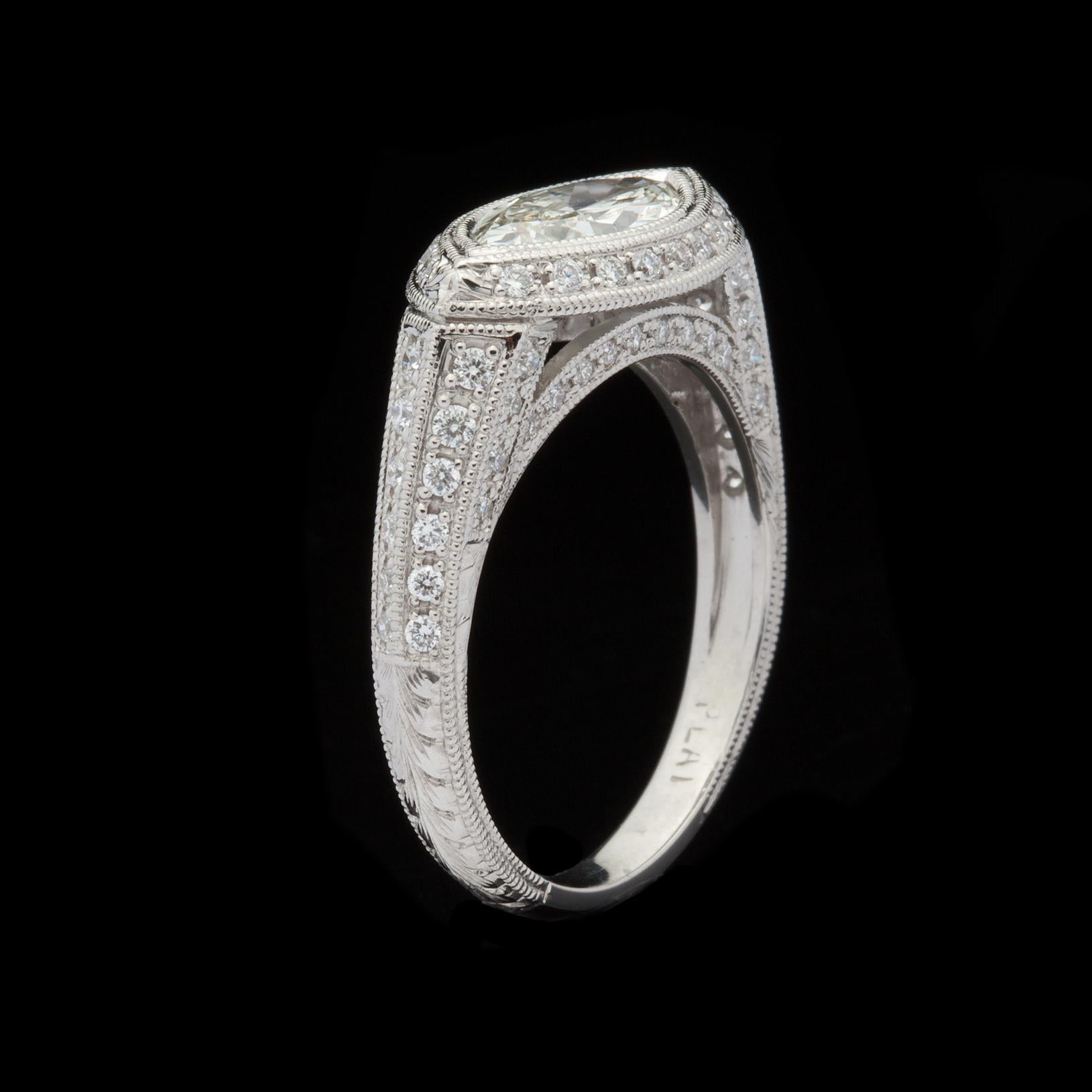 Marquise Cut Marquise-Cut Diamond Platinum Pave Set Engagement Ring