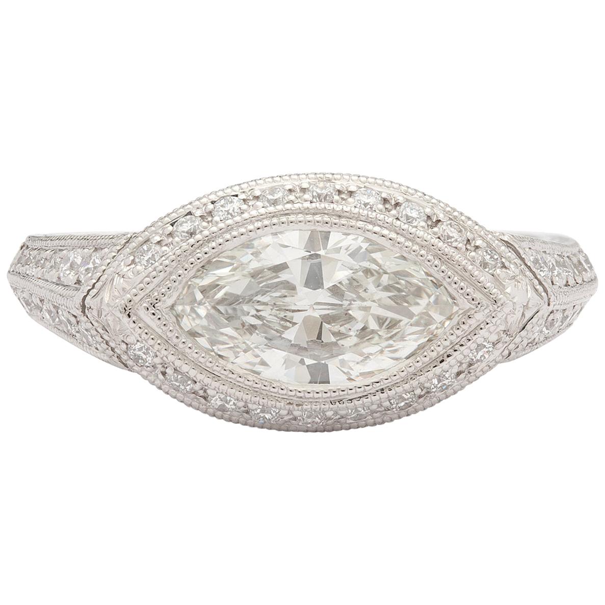 Marquise-Cut Diamond Platinum Pave Set Engagement Ring