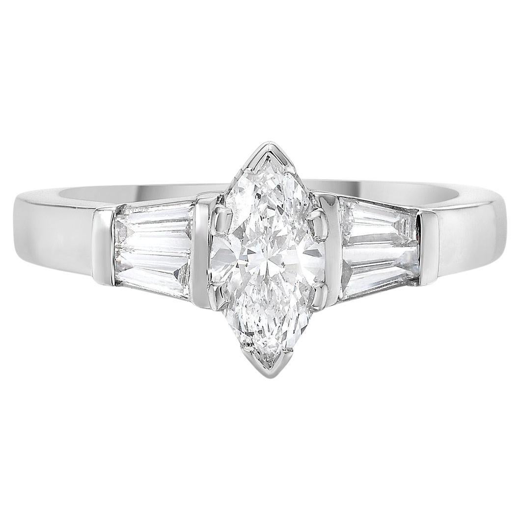 Marquise Cut Diamond Ring 0.93 Carats 18K White Gold For Sale