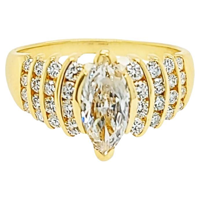 Marquise Cut Diamond Ring in Yellow Gold For Sale