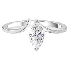 Marquise Cut Diamond Ring Minimalist 18K White Gold Engagement Jewelry