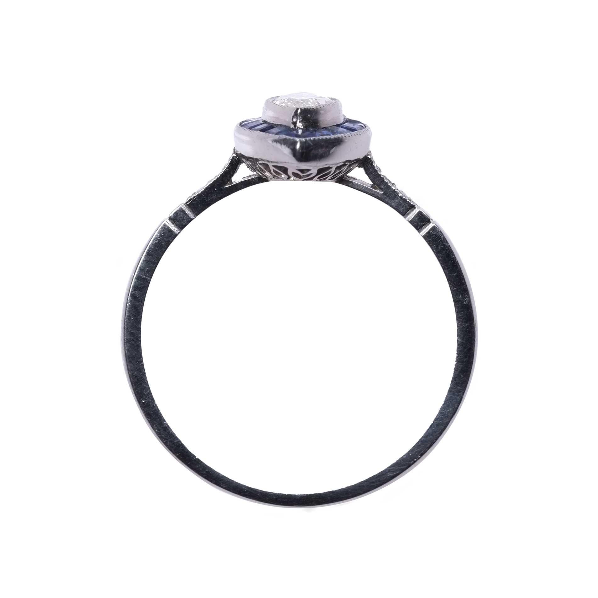 Marquise Cut Diamond Ring with Calibrated Sapphires Platinum In Good Condition In Milano, MI
