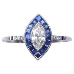 Marquise Cut Diamond Ring with Calibrated Sapphires Platinum