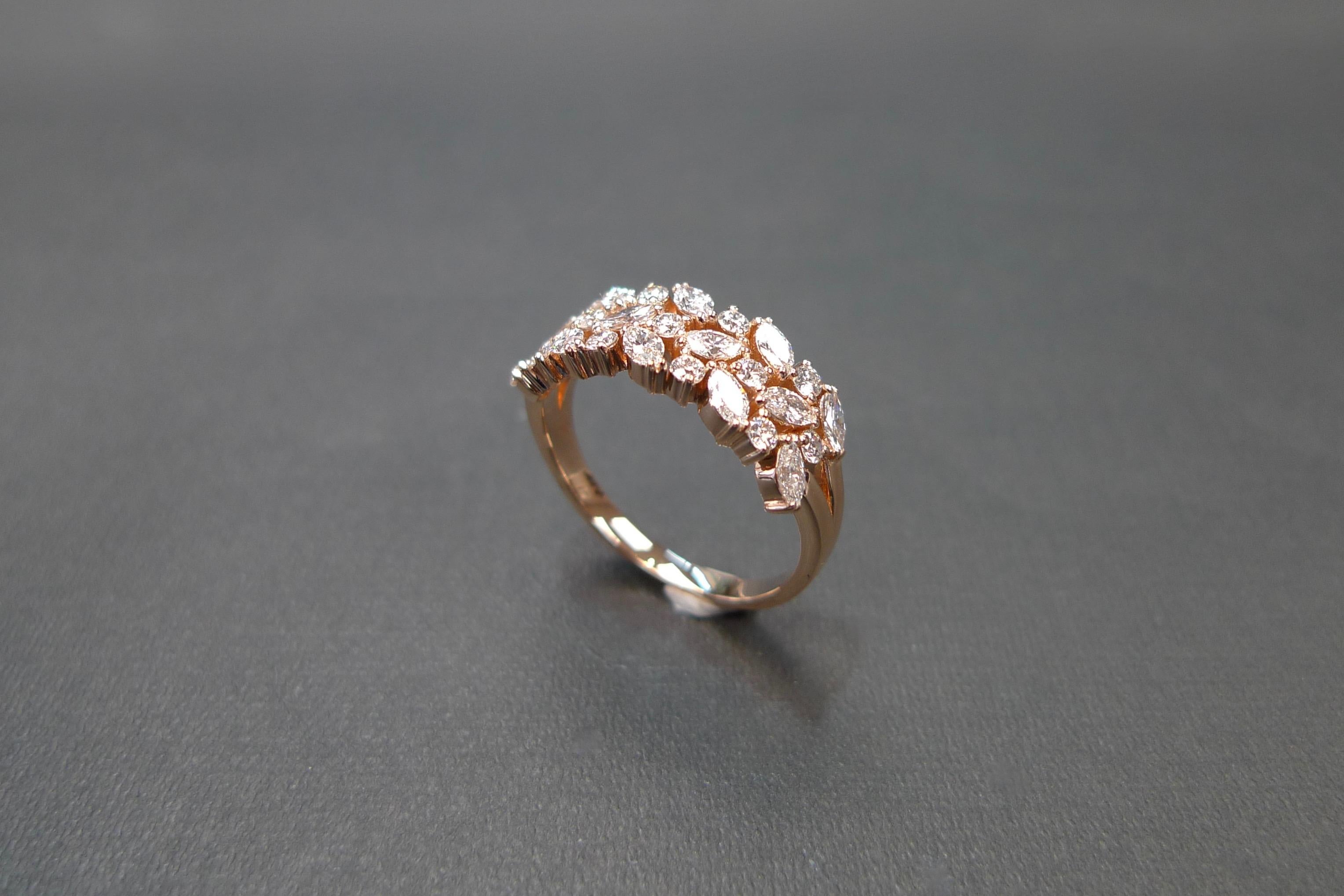 For Sale:  Marquise Cut Diamond & Round Brilliant Diamond Three Rows Unique Wedding Ring 12