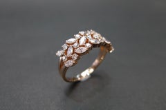 Marquise Cut Diamond & Round Brilliant Diamond Three Rows Unique Wedding Ring
